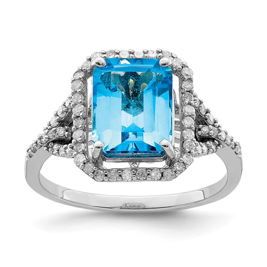 Sterling Silver Rhodium Blue Topaz u0026 Diamond Ring