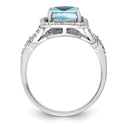 Sterling Silver Rhodium Diamond u0026 Sky Blue Topaz Ring