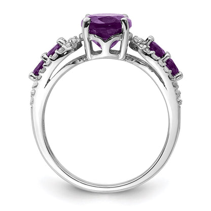 Sterling Silver Rhodium-plated Amethyst u0026 Diamond Ring