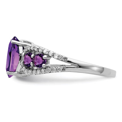 Sterling Silver Rhodium-plated Amethyst u0026 Diamond Ring