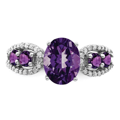 Sterling Silver Rhodium-plated Amethyst u0026 Diamond Ring