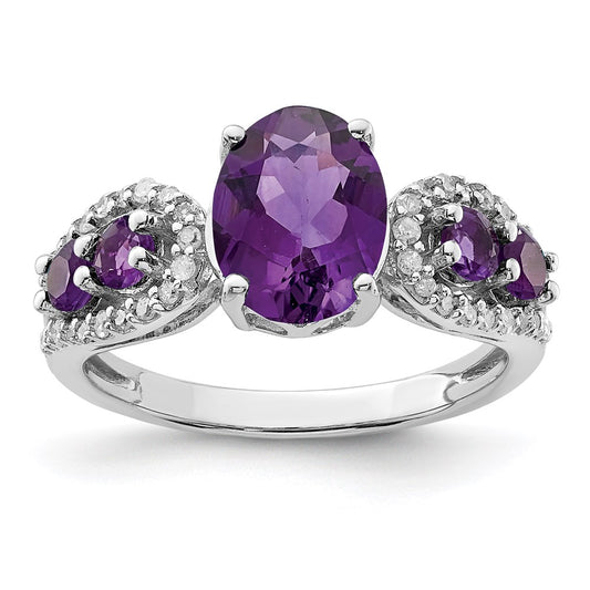Sterling Silver Rhodium-plated Amethyst u0026 Diamond Ring