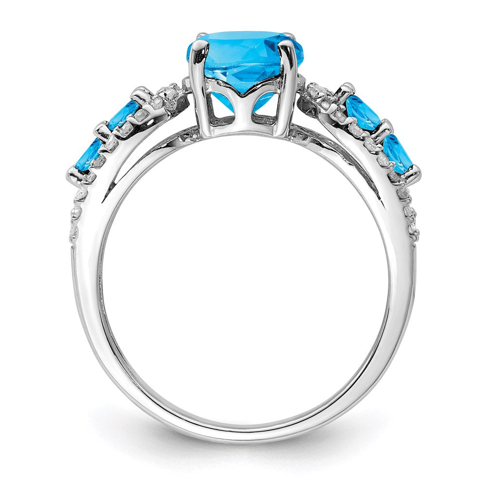 Sterling Silver Rhodium Blue Topaz u0026 Diamond Ring