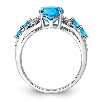 Sterling Silver Rhodium Blue Topaz u0026 Diamond Ring