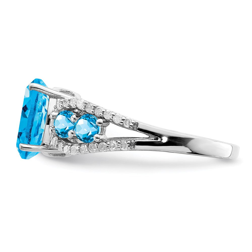 Sterling Silver Rhodium Blue Topaz u0026 Diamond Ring