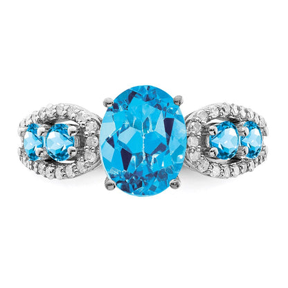 Sterling Silver Rhodium Blue Topaz u0026 Diamond Ring