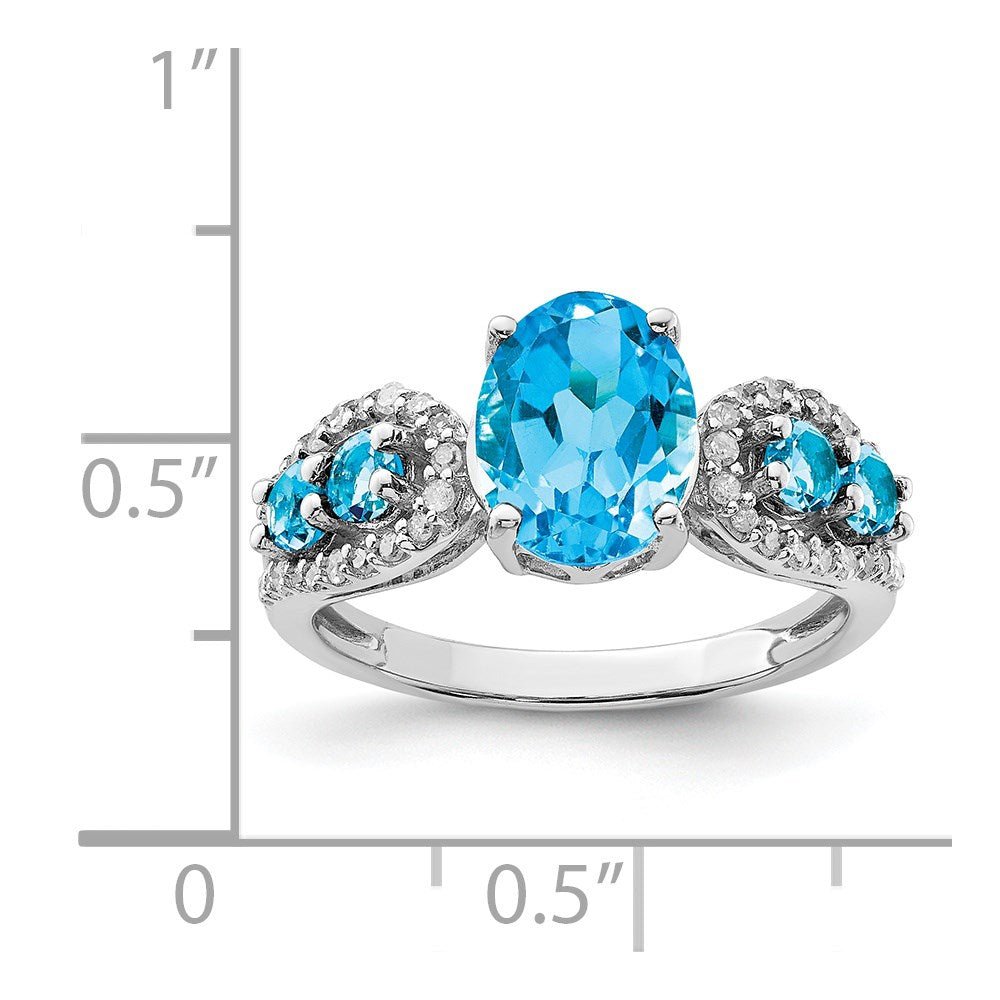 Sterling Silver Rhodium Blue Topaz u0026 Diamond Ring
