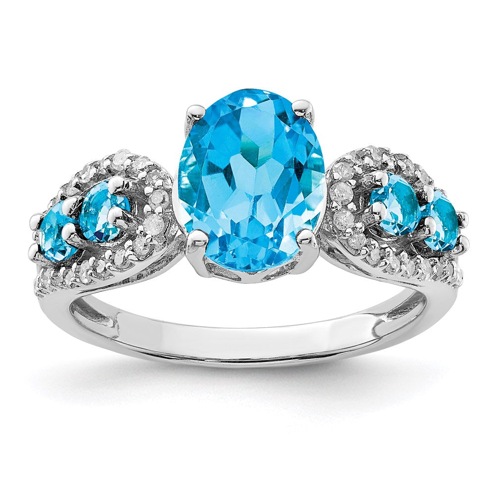 Sterling Silver Rhodium Blue Topaz u0026 Diamond Ring