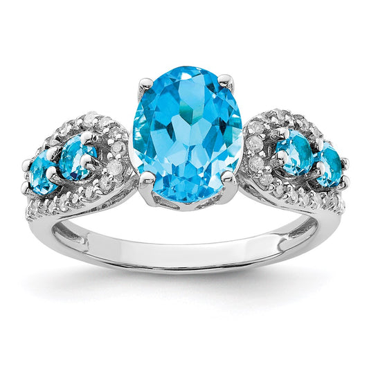 Sterling Silver Rhodium Blue Topaz u0026 Diamond Ring