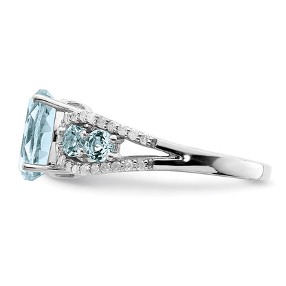 Sterling Silver Rhodium Diamond u0026 Sky Blue Topaz Ring