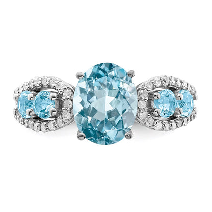 Sterling Silver Rhodium Diamond u0026 Sky Blue Topaz Ring