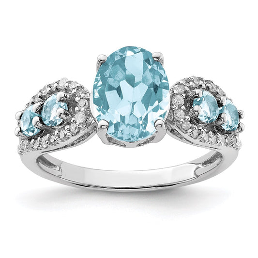 Sterling Silver Rhodium Diamond u0026 Sky Blue Topaz Ring