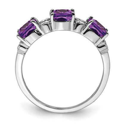 Sterling Silver Rhodium-plated Amethyst u0026 Diamond Ring