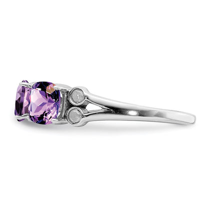 Sterling Silver Rhodium-plated Amethyst u0026 Diamond Ring