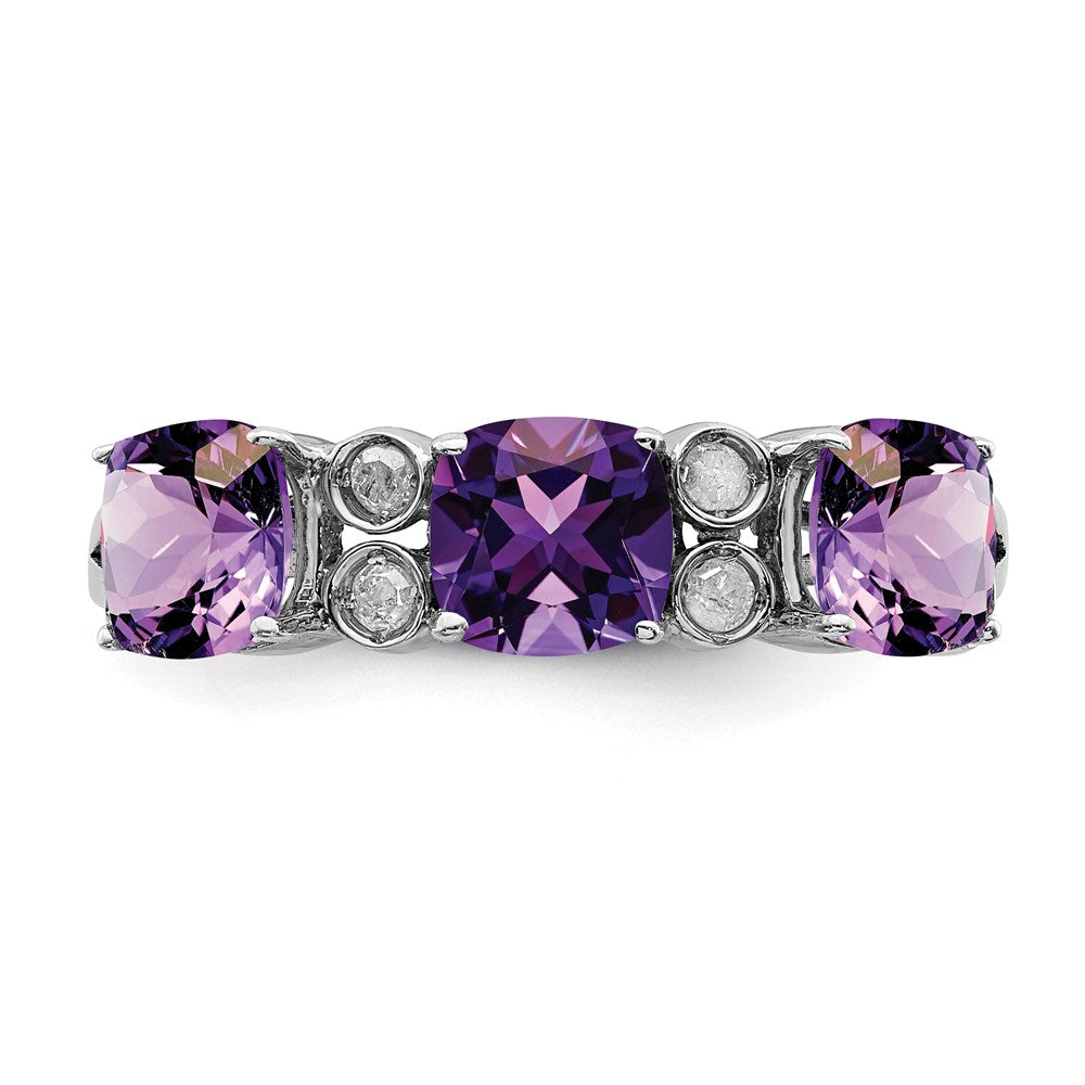 Sterling Silver Rhodium-plated Amethyst u0026 Diamond Ring