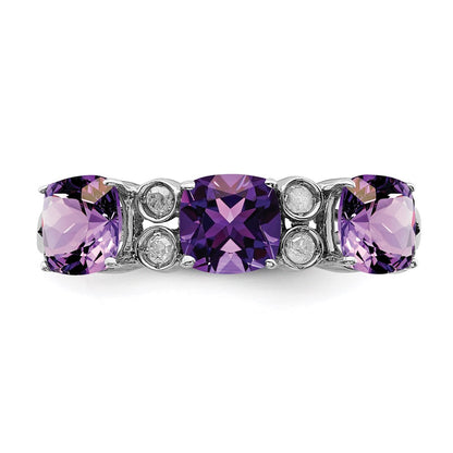Sterling Silver Rhodium-plated Amethyst u0026 Diamond Ring
