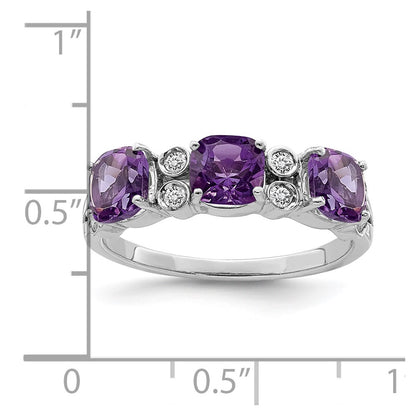 Sterling Silver Rhodium-plated Amethyst u0026 Diamond Ring