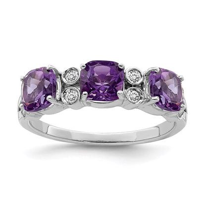 Sterling Silver Rhodium-plated Amethyst u0026 Diamond Ring