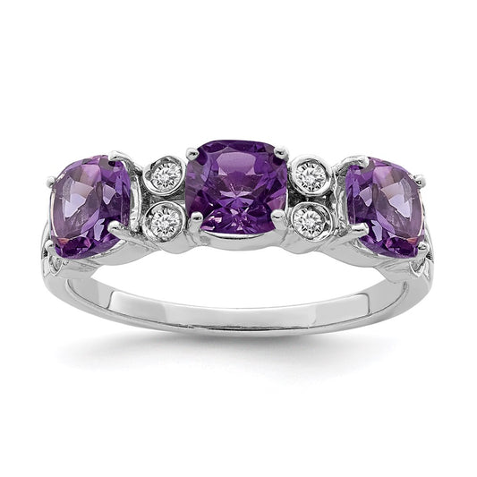 Sterling Silver Rhodium-plated Amethyst u0026 Diamond Ring