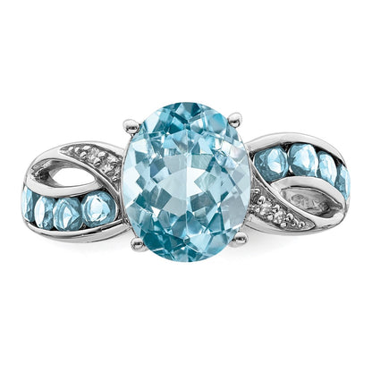 Sterling Silver Rhodium Diamond u0026 Sky Blue Topaz Ring