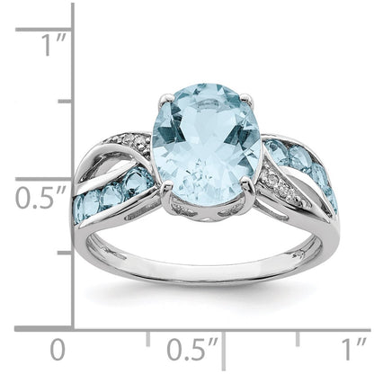 Sterling Silver Rhodium Diamond u0026 Sky Blue Topaz Ring