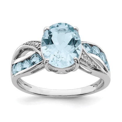 Sterling Silver Rhodium Diamond u0026 Sky Blue Topaz Ring