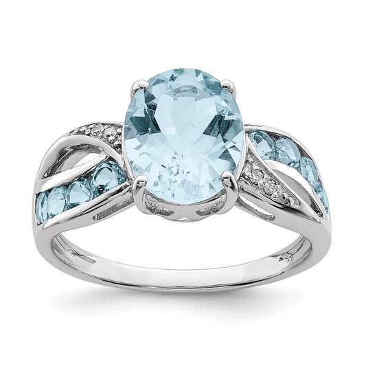 Sterling Silver Rhodium Diamond u0026 Sky Blue Topaz Ring