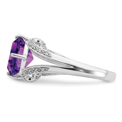Sterling Silver Rhodium-plated Amethyst u0026 Diamond Ring