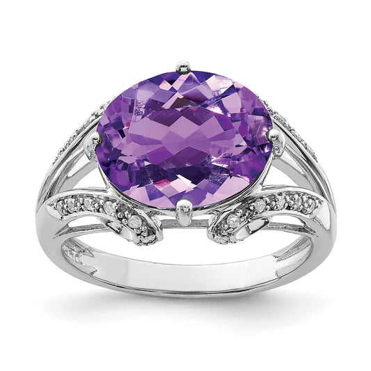 Sterling Silver Rhodium-plated Amethyst u0026 Diamond Ring