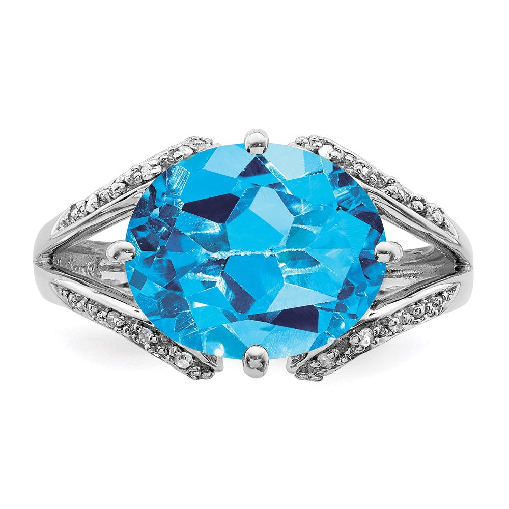 Sterling Silver Rhodium Blue Topaz u0026 Diamond Ring