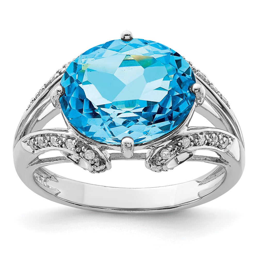 Sterling Silver Rhodium Blue Topaz u0026 Diamond Ring