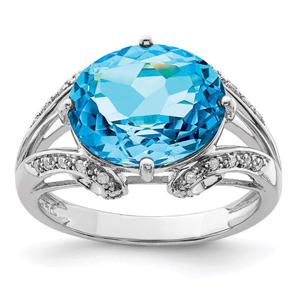 Sterling Silver Rhodium Blue Topaz u0026 Diamond Ring