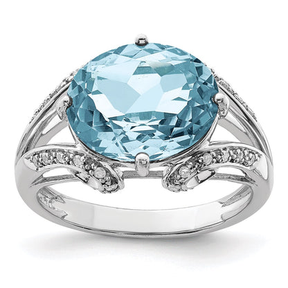 Sterling Silver Rhodium Diamond u0026 Sky Blue Topaz Ring