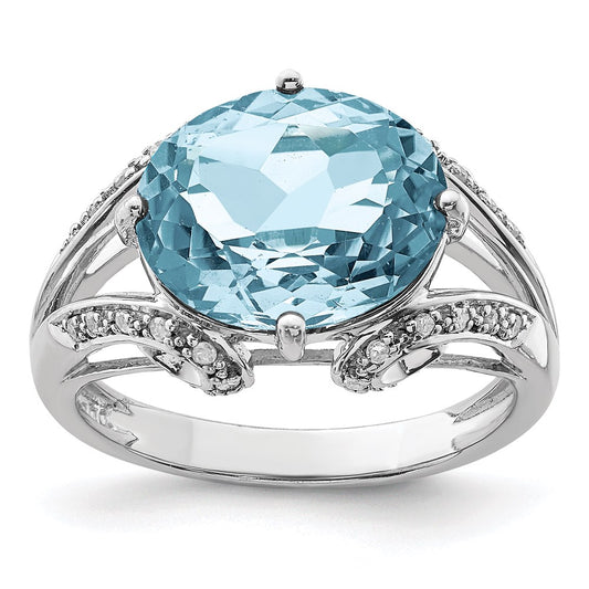 Sterling Silver Rhodium Diamond u0026 Sky Blue Topaz Ring