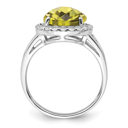 Sterling Silver Rhodium Lemon Quartz u0026 White Topaz Ring