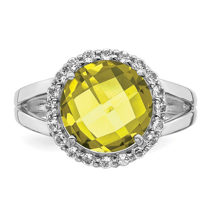Sterling Silver Rhodium Lemon Quartz u0026 White Topaz Ring