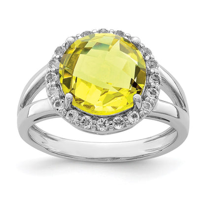 Sterling Silver Rhodium Lemon Quartz u0026 White Topaz Ring