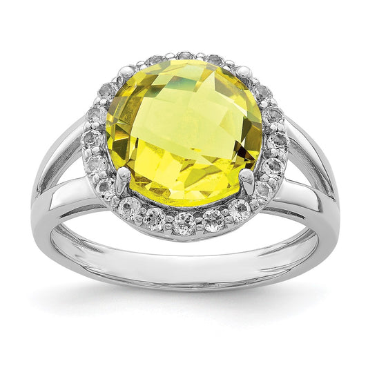Sterling Silver Rhodium Lemon Quartz u0026 White Topaz Ring