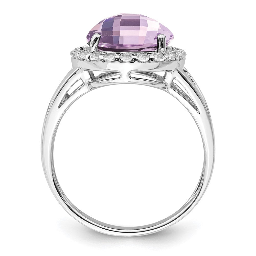 Sterling Silver Rhodium Pink Quartz u0026 White Topaz Ring