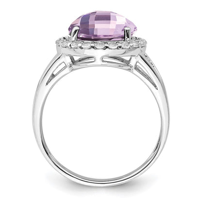 Sterling Silver Rhodium Pink Quartz u0026 White Topaz Ring