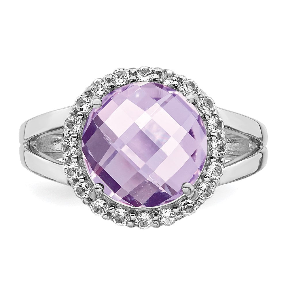 Sterling Silver Rhodium Pink Quartz u0026 White Topaz Ring