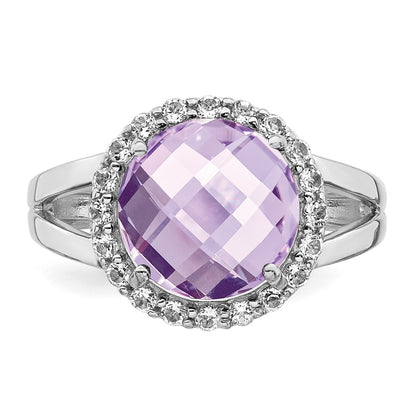 Sterling Silver Rhodium Pink Quartz u0026 White Topaz Ring