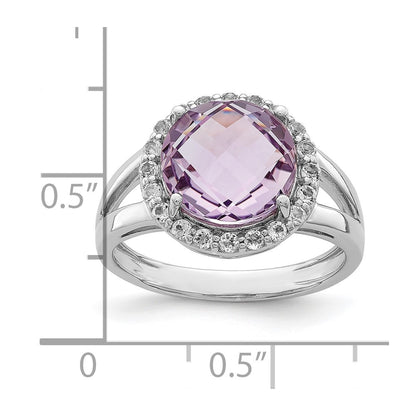 Sterling Silver Rhodium Pink Quartz u0026 White Topaz Ring