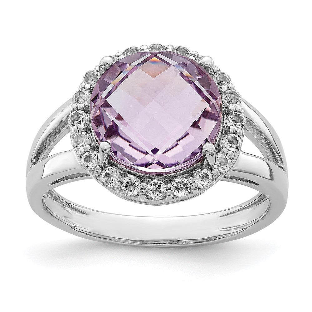Sterling Silver Rhodium Pink Quartz u0026 White Topaz Ring