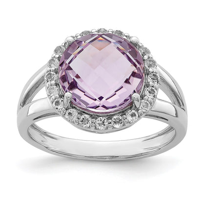 Sterling Silver Rhodium Pink Quartz u0026 White Topaz Ring