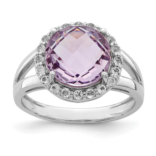 Sterling Silver Rhodium Pink Quartz u0026 White Topaz Ring
