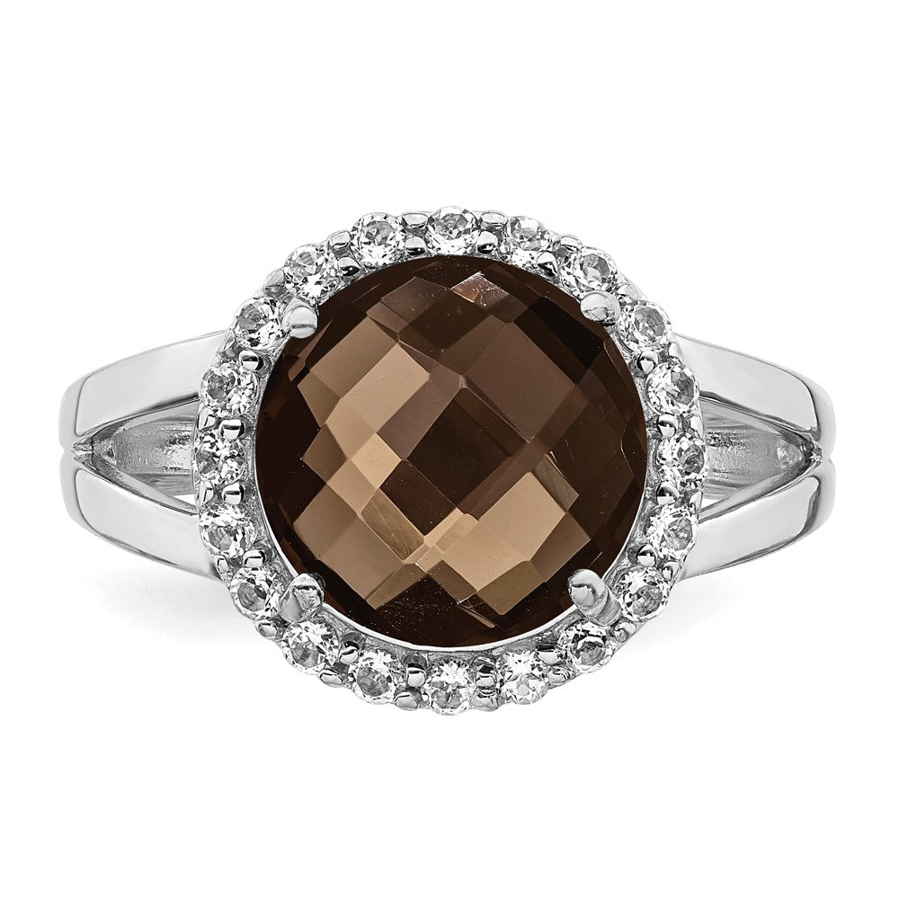 Sterling Silver Rhodium Smoky Quartz u0026 White Topaz Ring