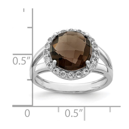 Sterling Silver Rhodium Smoky Quartz u0026 White Topaz Ring
