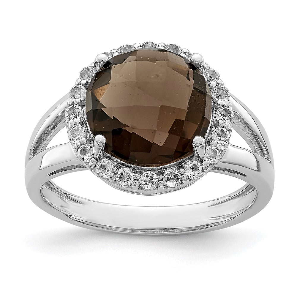 Sterling Silver Rhodium Smoky Quartz u0026 White Topaz Ring