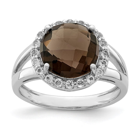 Sterling Silver Rhodium Smoky Quartz u0026 White Topaz Ring